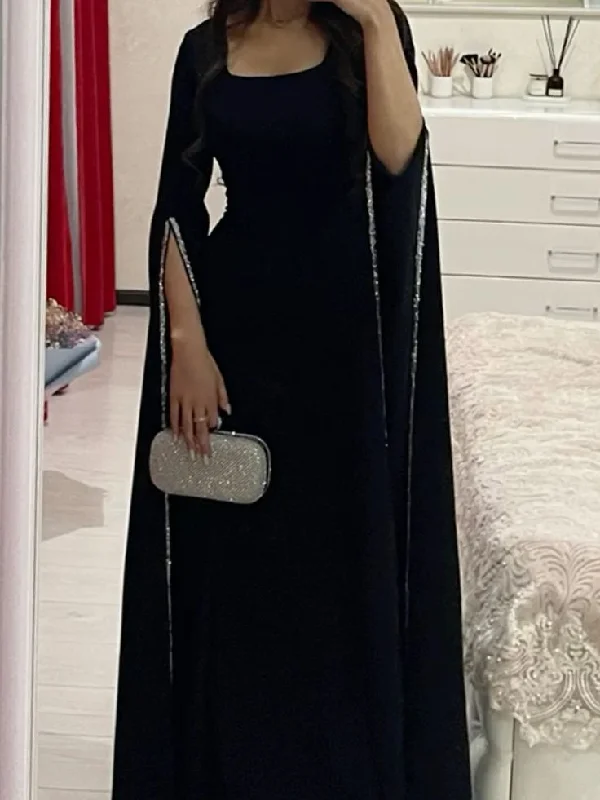 layered dressCharming Black Long Sleeves Prom Dress,Black Evening Dress Y7089