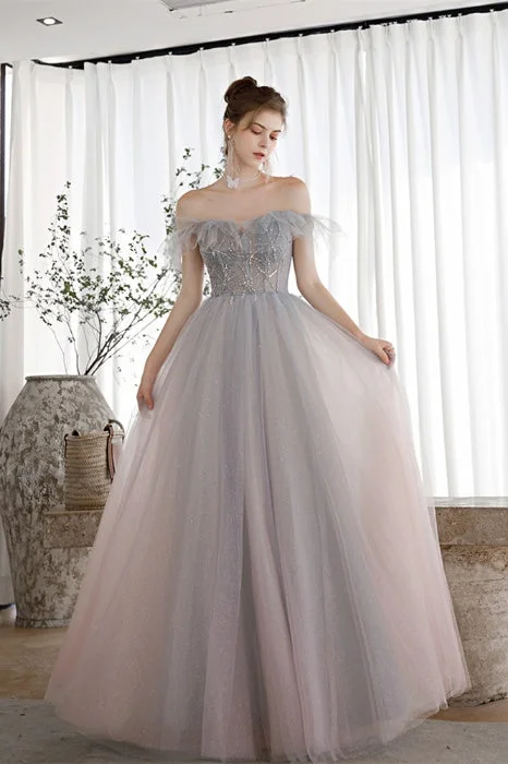 Major Savings A-line dressA-Line Strapless Beaded Tulle Long Prom Dress