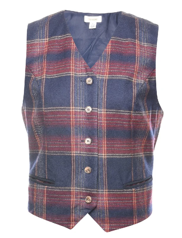Online Exclusive sporty outerwearNavy & Maroon Checked Waistcoat - S