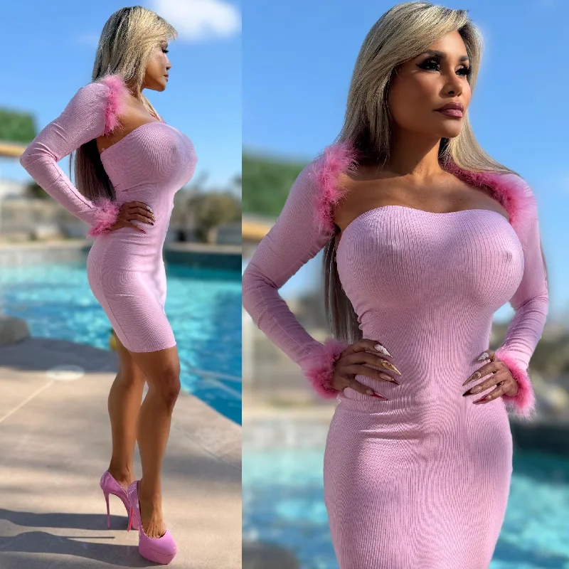 Special Offer sleek dressConnie's "Barbie PINK SET" Mini Dress, and Feather Accents Bolero Jacket, Ribbed Full Stretch Fabric that is Unlined Special Offer sleek dressConnie's "Barbie PINK SET" Mini Dress, and Feather Accents Bolero Jacket, Ribbed Full Stretch Fabric that is Unlined