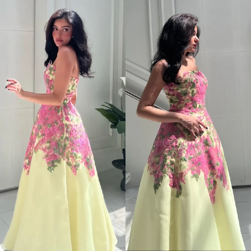 Clearance Items floral midi dressExquisite Prom Saudi Arabia Strapless Ball gown Quinceanera Dress Beading Paillette / Sequins Anke length Satin Evening