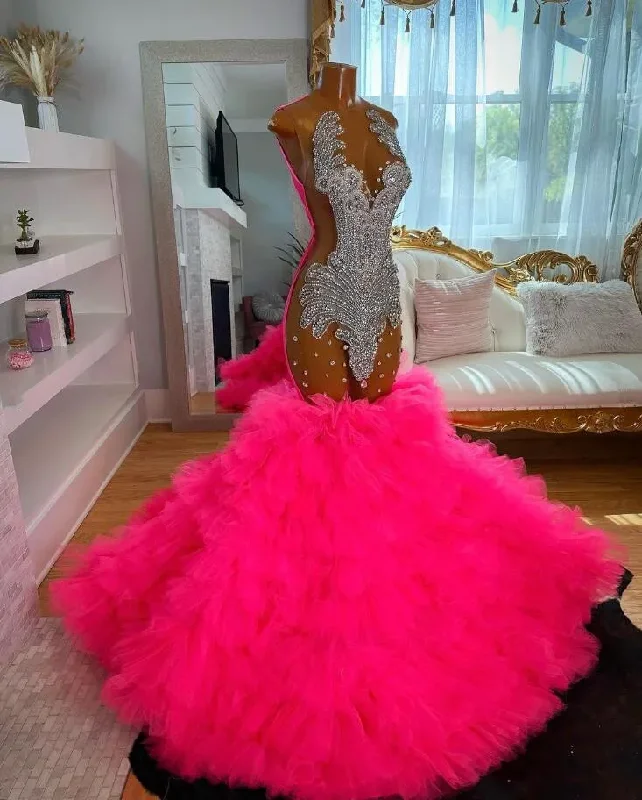 Value Deals classic fit-and-flare dressFuchsia Ruffles Bottom Prom Dresses for Women Sparkly Diamond Crystal Sheer Mesh Evening Pageant Gown vestido rosa longo Value Deals classic fit-and-flare dressFuchsia Ruffles Bottom Prom Dresses for Women Sparkly Diamond Crystal Sheer Mesh Evening Pageant Gown vestido rosa longo