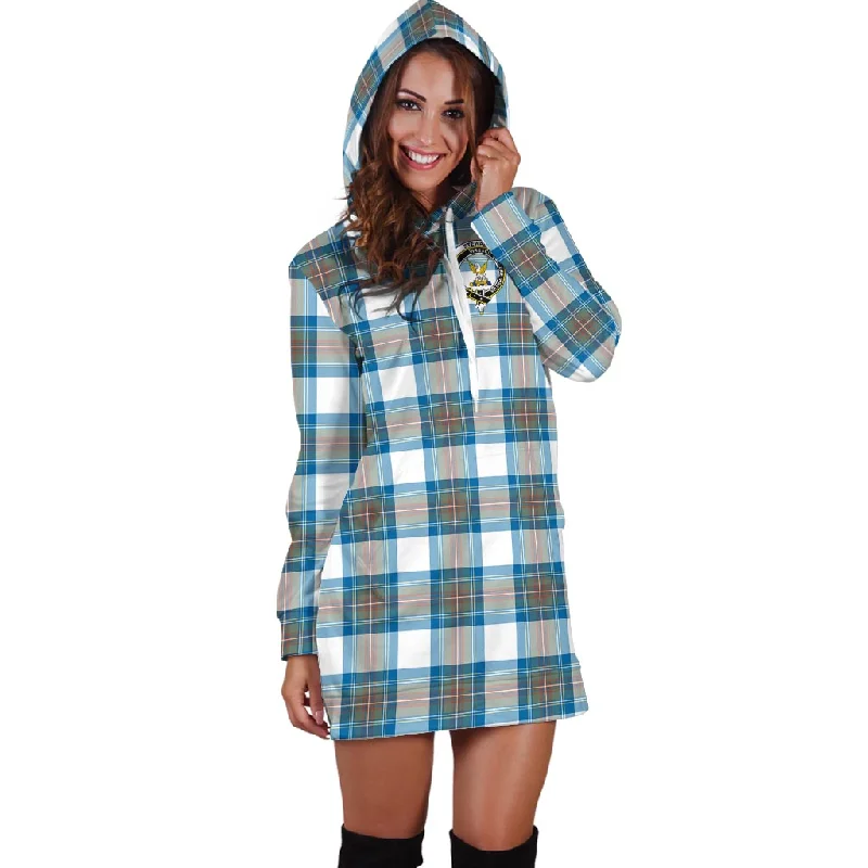 Fantastic Offers Stewart Muted Blue Tartan Hoodie Dress with Family Crest