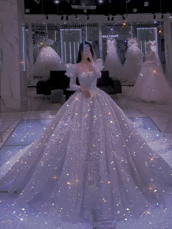 Anniversary Sale stylish dressStunning A-line Shiny Ball Gown,Wedding Dress Y6784