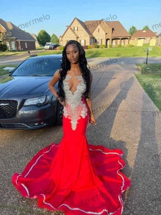 winter dressRed Evening Dress Custom Made Black Girl Mermaid Prom Gowns