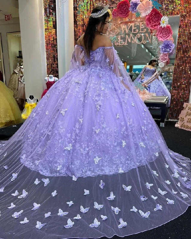 Best Bargains pleated dressLuxurious Lavender Ball Gown With Butterflies,Sweet 16 Dress Y6755