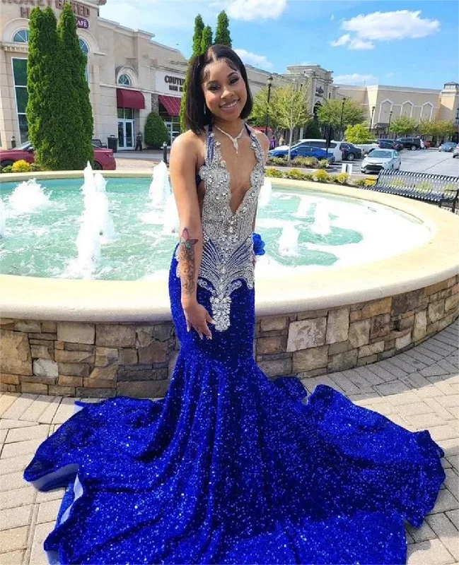 Grand Opening Sale sleeveless dressGlitter 2024 Royal Blue Sequin Mermaid Prom Dresses Sexy Halter Neck For Black Girls Cocktail Birthday Party Gowns African robe Grand Opening Sale sleeveless dressGlitter 2024 Royal Blue Sequin Mermaid Prom Dresses Sexy Halter Neck For Black Girls Cocktail Birthday Party Gowns African robe