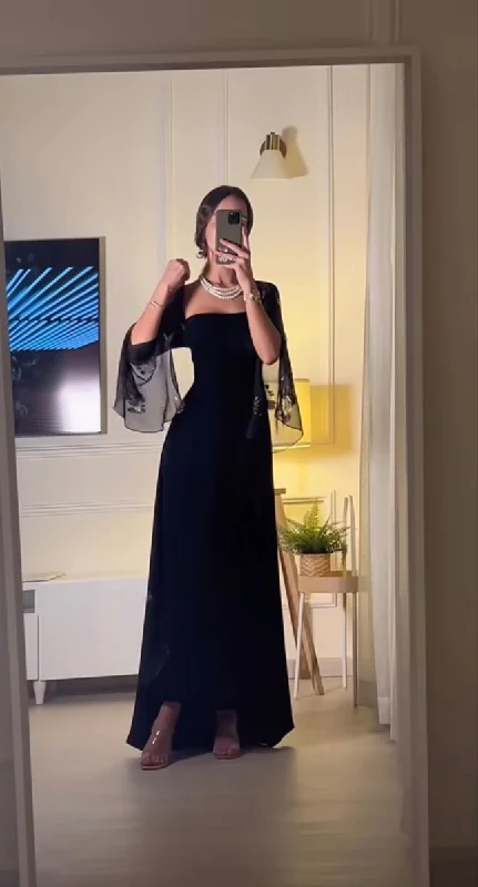 comfy dressCharming Black Evening Dress,Black Formal Gown Y4030