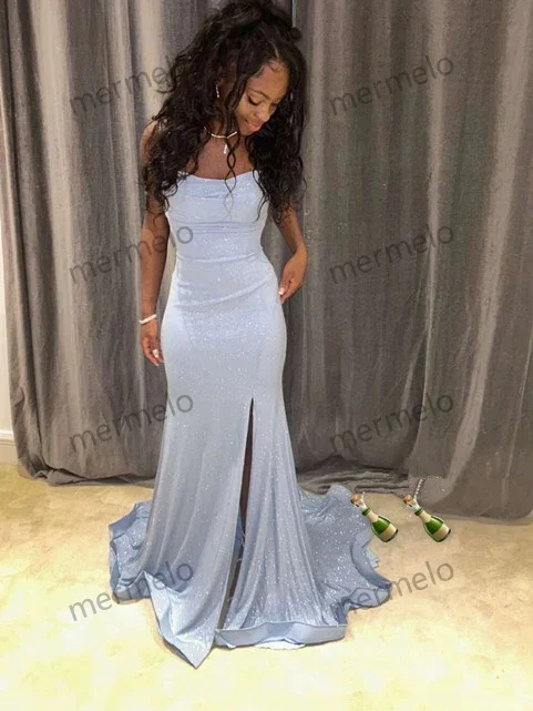 cocktail dressLight Blue Mermaid Long Prom Dress Elegant Evening Party Dress