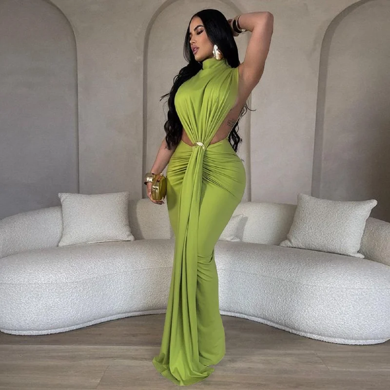Amazing Deals midi dressSolid Color Sexy Side Split Sleeveless Fashion Dress Skirt