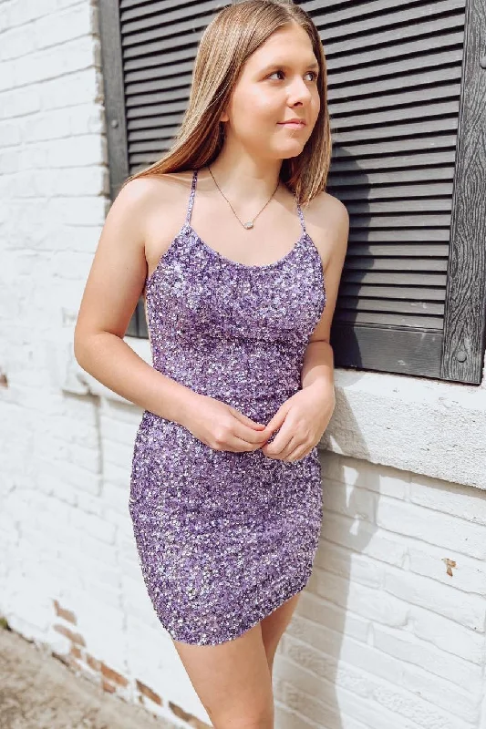 oversized dressLavender Crossed Back Sequins Sheath Homecoming Dress