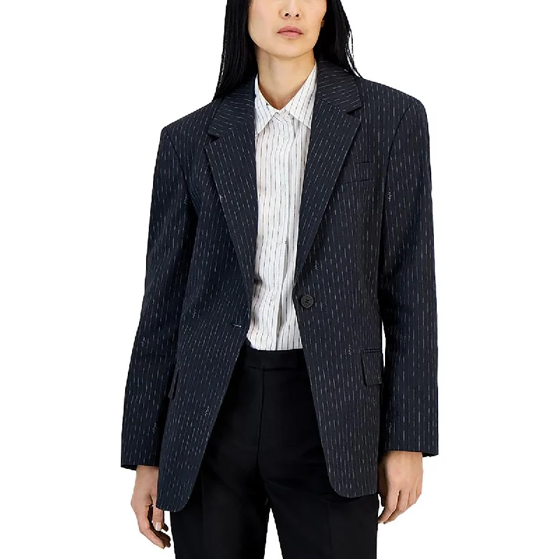 Huge Discounts fashionable outerwearWomens Cotton Blend Striped One-Button Blazer