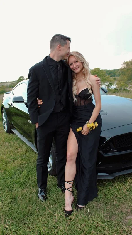 Weekend Special layered dressElegant Black Sweetheart Prom Dress With Split  Y6690