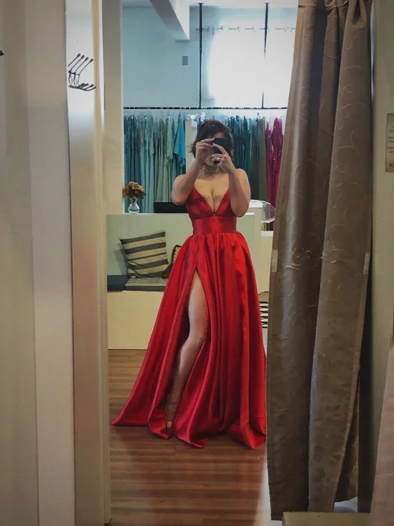 Midnight Madness casual knit dressBeautiful Red Satin Prom Dress With Slit Y7162