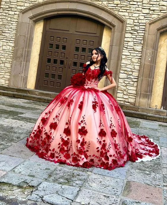Seasonal Sale spaghetti strap dressCustom Made 3D Flower Red Lace Quinceanera Dresses Off the Shoulder Ball Gown Y6956 Seasonal Sale spaghetti strap dressCustom Made 3D Flower Red Lace Quinceanera Dresses Off the Shoulder Ball Gown Y6956