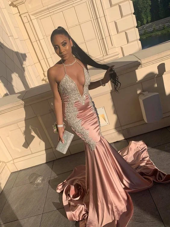 Friends and Family Sale party-ready dressElegant Mermaid V Neck Prom Dress,Glam Dress Y6680