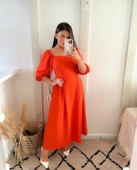 Deal Frenzy elegant dressModest Orange A-line Prom Dress,Orange Party Gown Y6948
