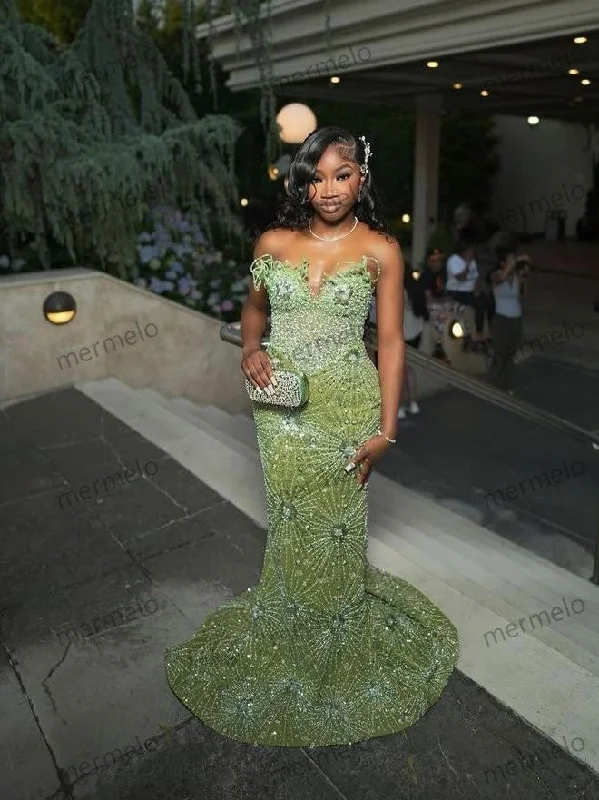 knit dressGreen Mermaid Long Evening Gown Shinny Prom Dress