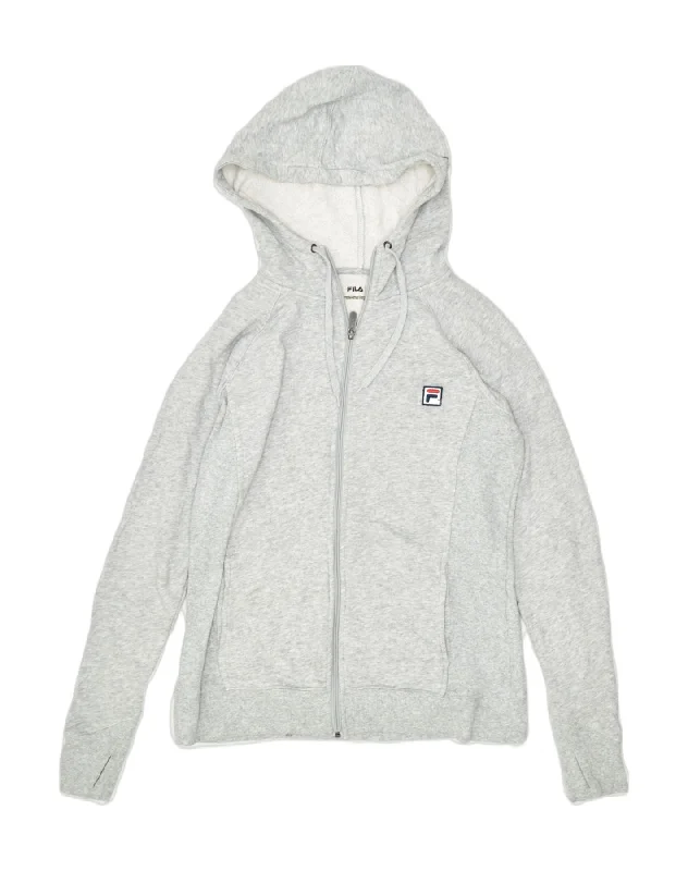 Weekend Flash Sale cozy pullover hoodieFILA Womens Loose Fit Zip Hoodie Sweater UK 10 Small Grey Cotton