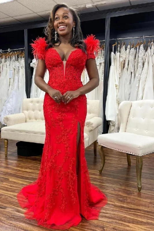 Year-End Sale sophisticated dressRed Lace Mermaid Prom Dress With Split,Red Evening Dress Y5721 Year-End Sale sophisticated dressRed Lace Mermaid Prom Dress With Split,Red Evening Dress Y5721