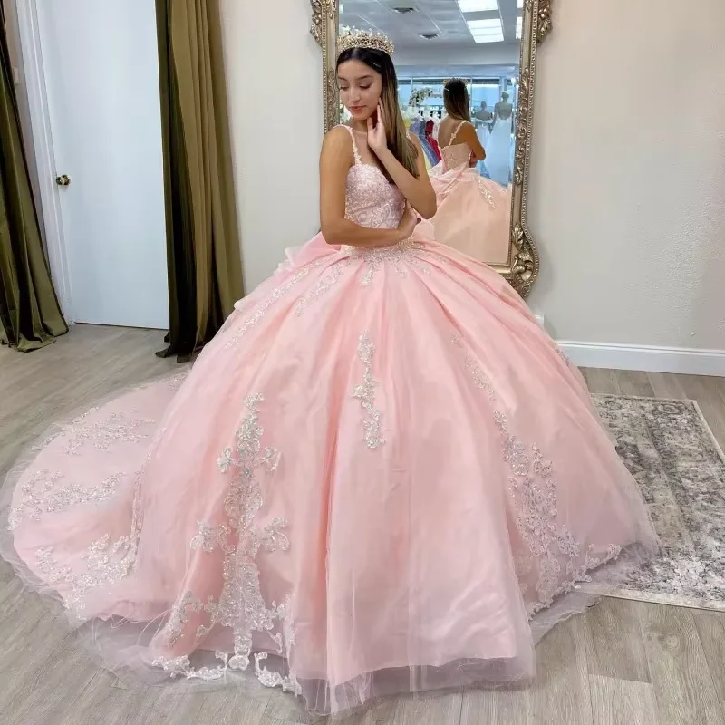 party-ready dressPrincess Pink Ball Gown 15 Year Old Quinceanera Dresses 2025 Spaghetti Straps vestidos de xv años Girls Party Dress