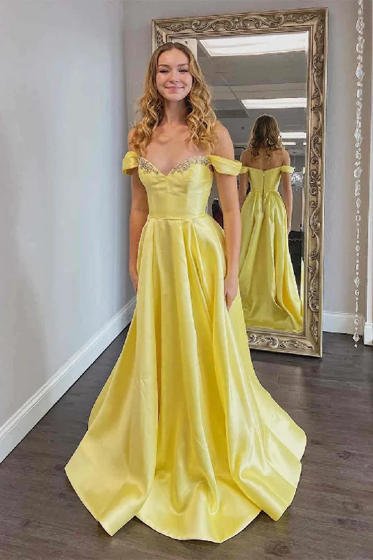 Instant Savings fitted dressA-Line Off the shoulder Yellow Prom Dress