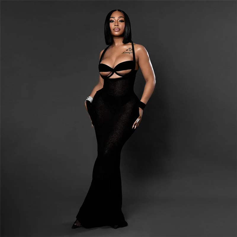 Price Blitz off-the-shoulder dressDeep V Strap Hollow High Waist Slim Fit Dress