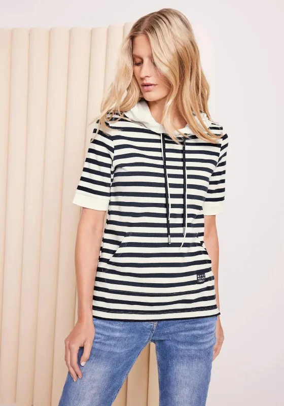 Great Deals soft sports hoodieCecil Striped Short Sleeve Hoodie, Deep Blue