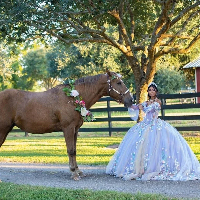 draped dressBlue Sweetheart Ball Gown Quinceanera Dresses Sweet 16 Sexy Off-Shoulder 3D Flower Applique Lace Birthday Princess Party Gowns