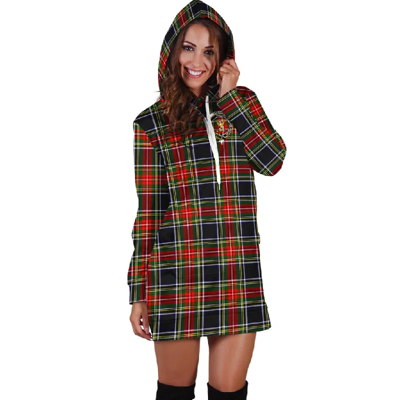 Bonus Savings Stewart Black Tartan Hoodie Dress with Family Crest