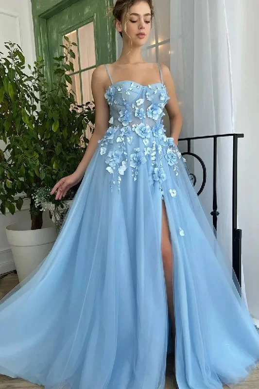 Lowest Price ruffle dressSpaghetti Strap Lace Appliques Prom Gown A-Line Sweetheart High Slit Floor Length for Women and Junior Graduation Party Dresses