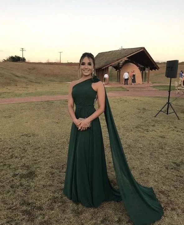 Today's Special draped dressGreen Chiffon One Shoulder Evening Dress  Y5774