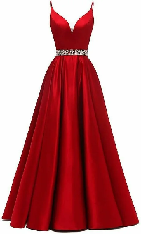 Mega Sale flowy evening dressLong Evening Dress for Women Sexy Spaghetti Straps Illusion V- Neck Satin Party Formal Prom Gown Y6164