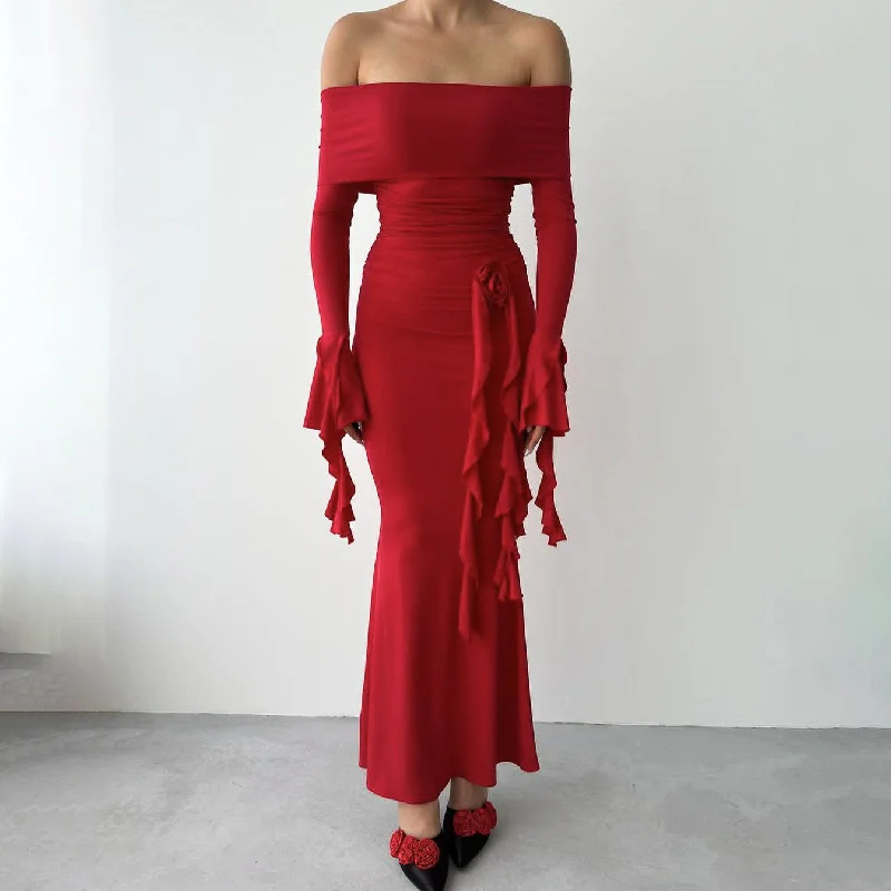 Huge Savings casual slip dressOff-shoulder Flower Ribbon Dress Women's Fashion