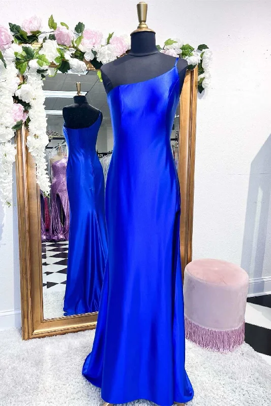 party-ready dressOne-Shoulder Royal Blue Mermaid Long Dress with Slit