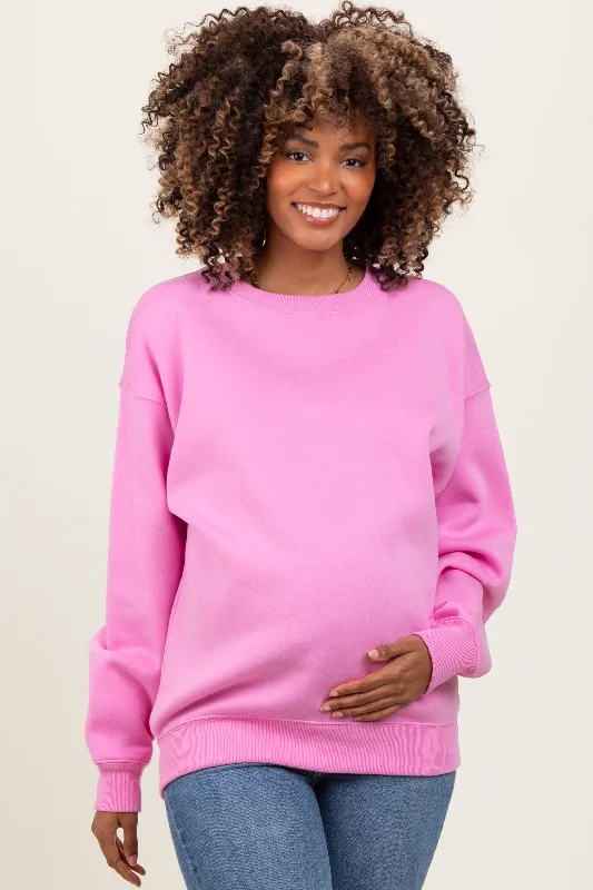 Unmissable Offer premium gym hoodiePink Basic Fleece Crewneck Maternity Sweatshirt