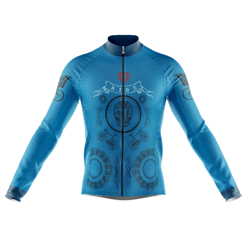 sleek gym hoodieSkull & Gears Blue Long Sleeve Cycling Jersey