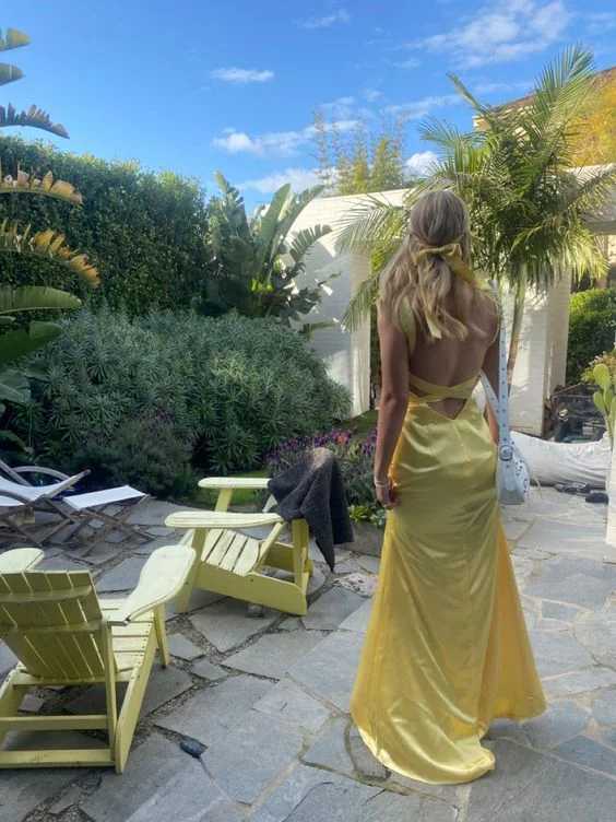 Daily Deals romantic dressSimple Mermaid Straps Yellow Backless Long Prom Dress Y7216 Daily Deals romantic dressSimple Mermaid Straps Yellow Backless Long Prom Dress Y7216