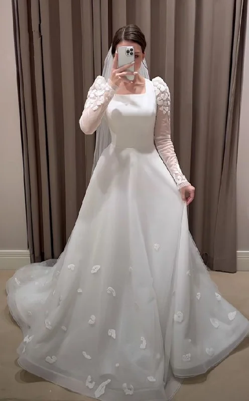 Savings Alert party-ready dressModest White A-line Long Sleeves Wedding Dress,White Bridal Dress Y6729 Savings Alert party-ready dressModest White A-line Long Sleeves Wedding Dress,White Bridal Dress Y6729