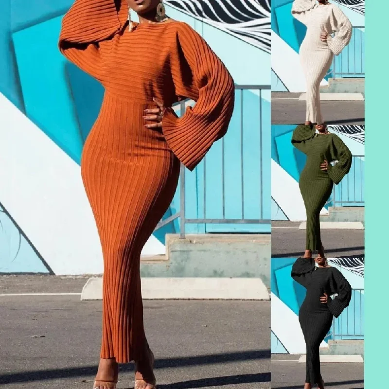 New Arrival wool dressEuropean And American Winter Long Sleeve Solid Color Rib Fabric Sheath Dress New Arrival wool dressEuropean And American Winter Long Sleeve Solid Color Rib Fabric Sheath Dress
