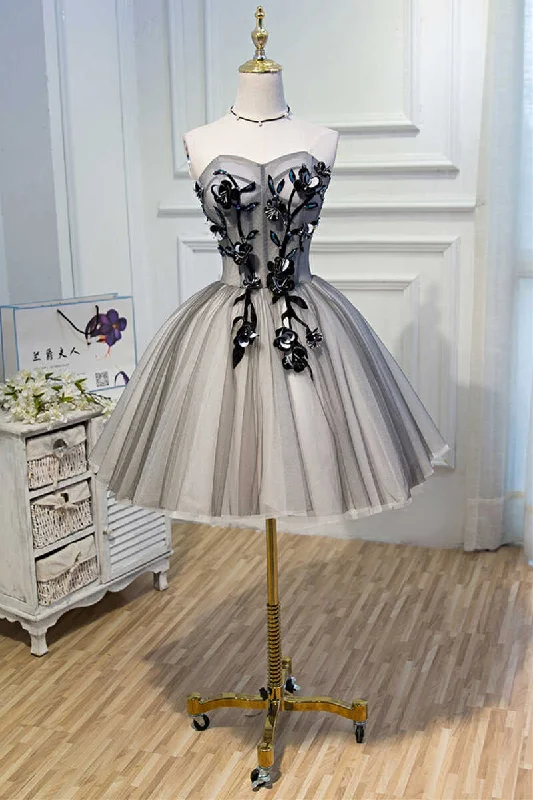 cocktail dressGrey Strapless Lace-Up A-Line Homecoming Dress