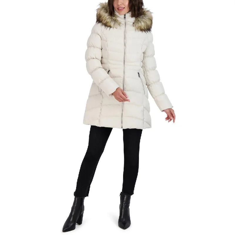 Year-End Clearance fashionable quilted coatWomens Faux Fur Trim Hooded Puffer Jacket