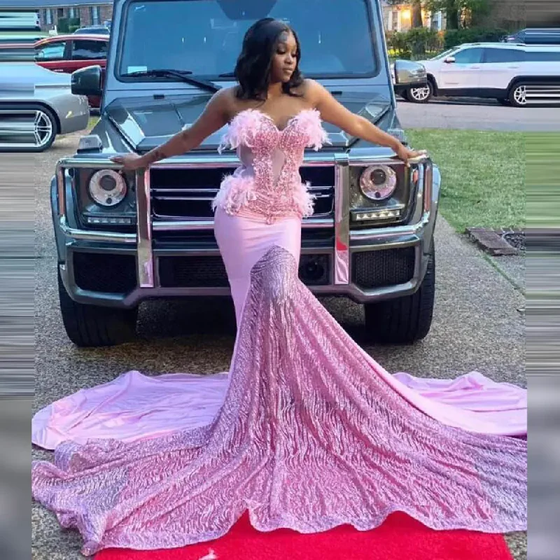 Value Deals winter dressPink Wedding Reception Gowns Lace Prom Dress For African Women Beads Feathers Long Train Mermaid Evening Dress Value Deals winter dressPink Wedding Reception Gowns Lace Prom Dress For African Women Beads Feathers Long Train Mermaid Evening Dress