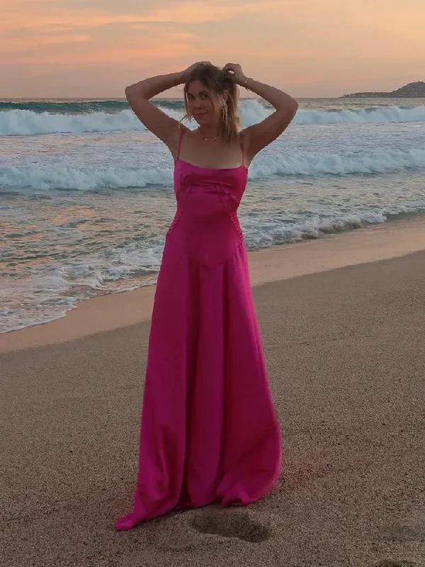 Year-End Sale comfy maxi dressSummer Black Spaghetti Strap Satin Prom Dress Lace Up Wedding Dress Hollow Out Party Evening Dress Sleeveless Women New In Dress