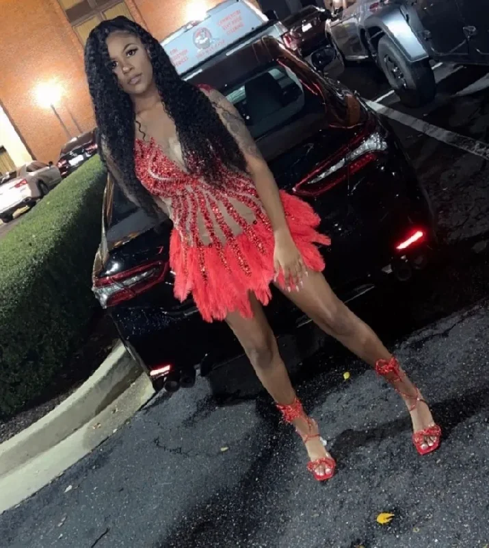 Exclusive Online Offer shift dressSexy See Through Birthday Dresses For Black Girls Rhinestone Short Prom Gowns Feathers Party Wear Red Vestidos De Gala Para Exclusive Online Offer shift dressSexy See Through Birthday Dresses For Black Girls Rhinestone Short Prom Gowns Feathers Party Wear Red Vestidos De Gala Para