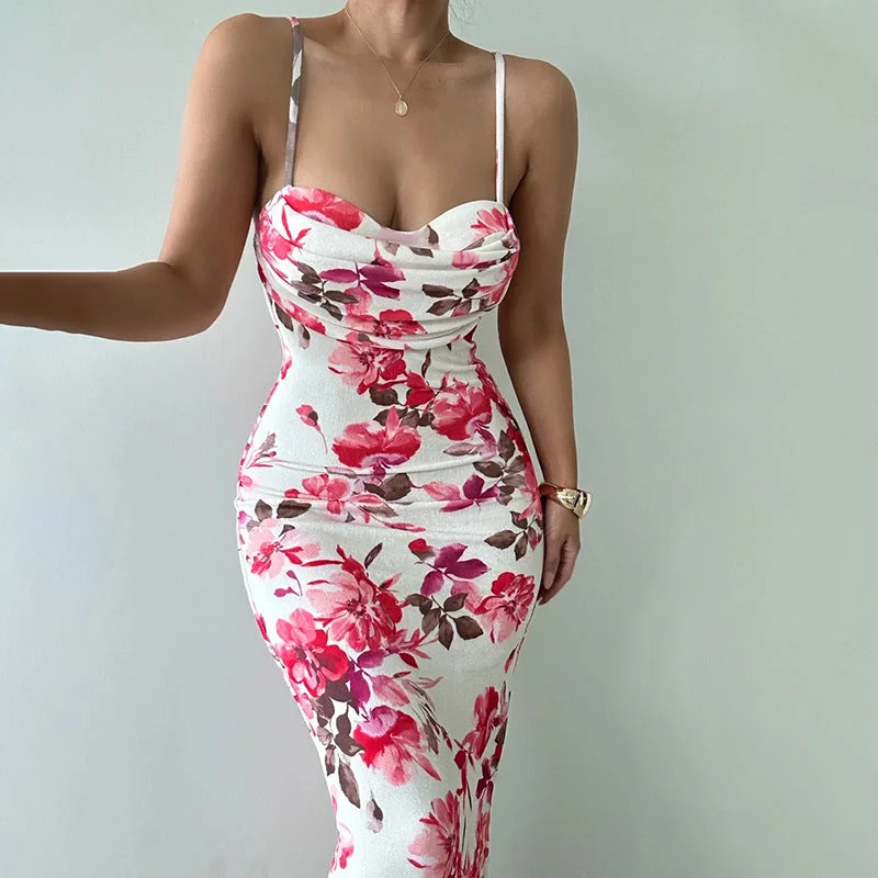 Quick Sale oversized dressEuropean And American Style Fashion Printing Collar Sling Dress