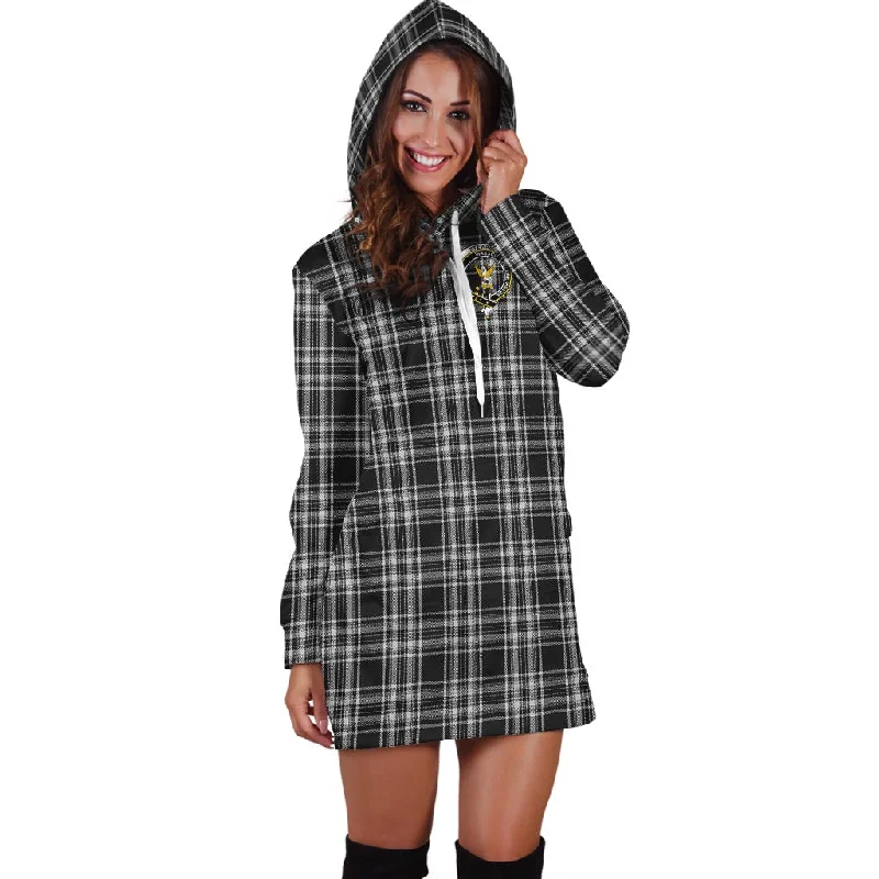 Best Bargains Stewart Black and White Tartan Hoodie Dress with Family Crest