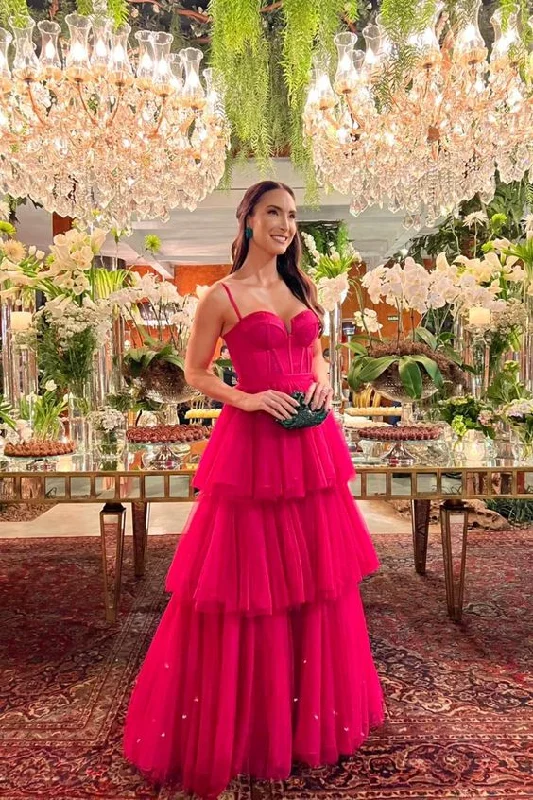 Special Discount casual slip dressLovely A-Line V Neck Neck Hot Pink Tulle Tiered Long Prom Dress Y6796 Special Discount casual slip dressLovely A-Line V Neck Neck Hot Pink Tulle Tiered Long Prom Dress Y6796
