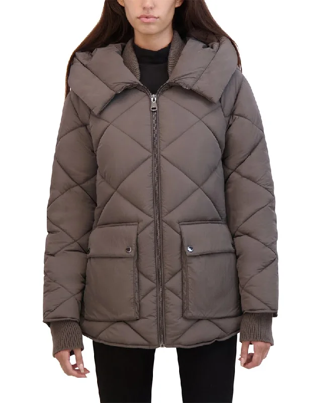 contemporary coatKenneth Cole Diamond Quilted Crinkle Puffer Coat