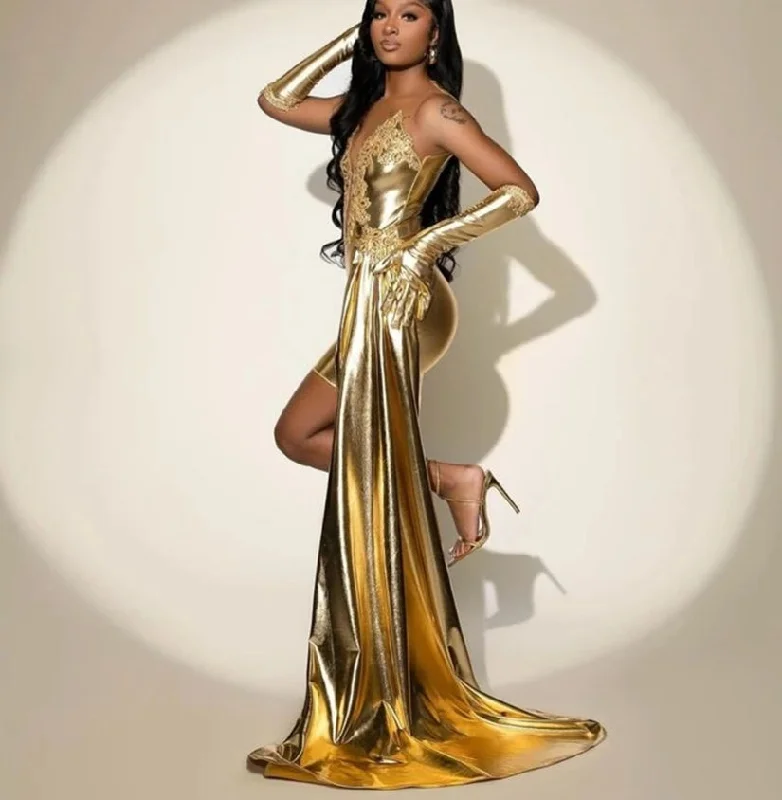 Early Access relaxed fit dressGolden Shinny Beading Short Prom Gowns With Gloves And Train Mermaid Birthday Dress 2024 Luxious vestidos de graduación Early Access relaxed fit dressGolden Shinny Beading Short Prom Gowns With Gloves And Train Mermaid Birthday Dress 2024 Luxious vestidos de graduación
